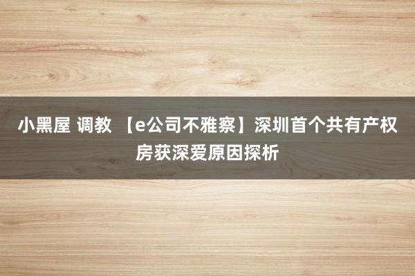 小黑屋 调教 【e公司不雅察】深圳首个共有产权房获深爱原因探析